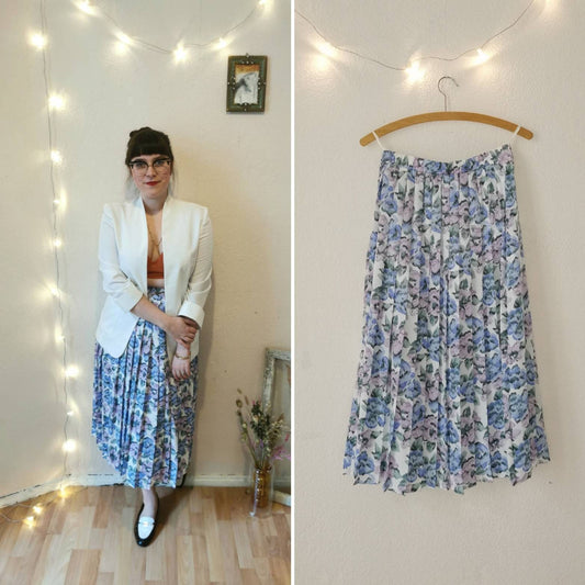 Vintage skirt, 1980's pleaded skirt with flowers