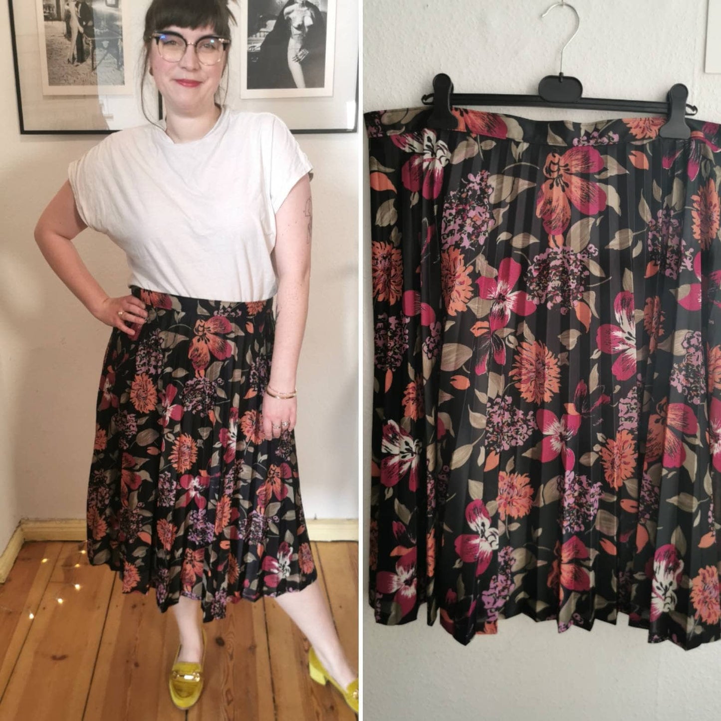 Vintage skirt, 1980's plaid skirt with flowers, plussize vintage, summer skirt, Size US 18-22 | UK 20-24 | EU 48-52