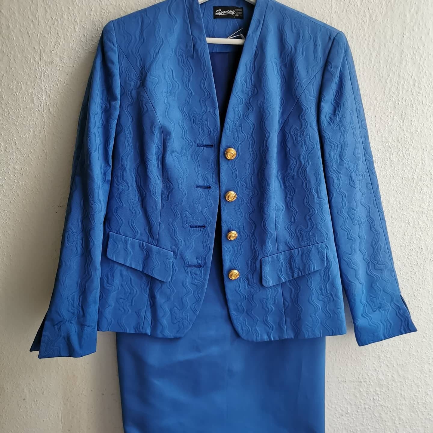 Vintage Set, 1980's cotton blazer and pencil skirt set in vibrant blue, Size S-M | US 4-6 | UK 8-10 | EU 36-38