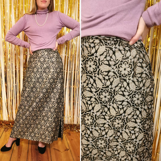 Vintage skirt, 1970's lurex flower baroque maxi lurex skirt gold silver 70er M | US 10 | UK 12 | EU 38