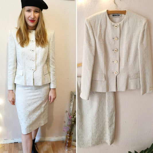 1980s vintage Blazer&skirt silk cotton set, size M | US 10 | UK 12 | EU 38