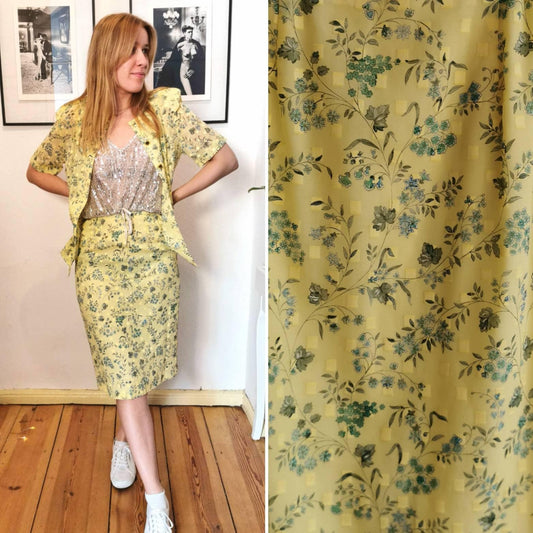 Vintage set, 1980's cotton blouse and skirt two piece set with flowers, deadstock vintage, Size S-M | US 6-8 | UK 8-10 | EU 36-38