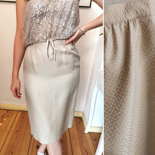 Vintage skirt, 1980's silk pencil skirt beige creme pin-up classy shimmery Size S | US 4 | UK 8 | EU 36