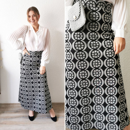 Vintage skirt, 1970s lurex glitter party Christmas new year's maxi skirt, Grey, size xs-s | US 2-4 | UK 6-8 | EU 34-36