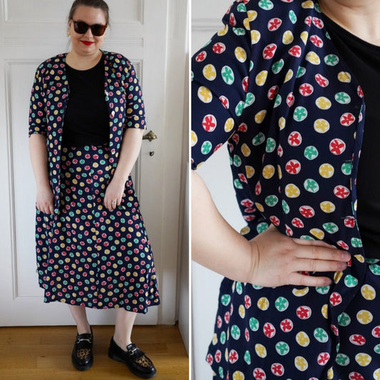 Vintage Set, 1990's blouse and skirt co-ord, size l-xl | US 10-12 | UK 14-16 | EU 42-44