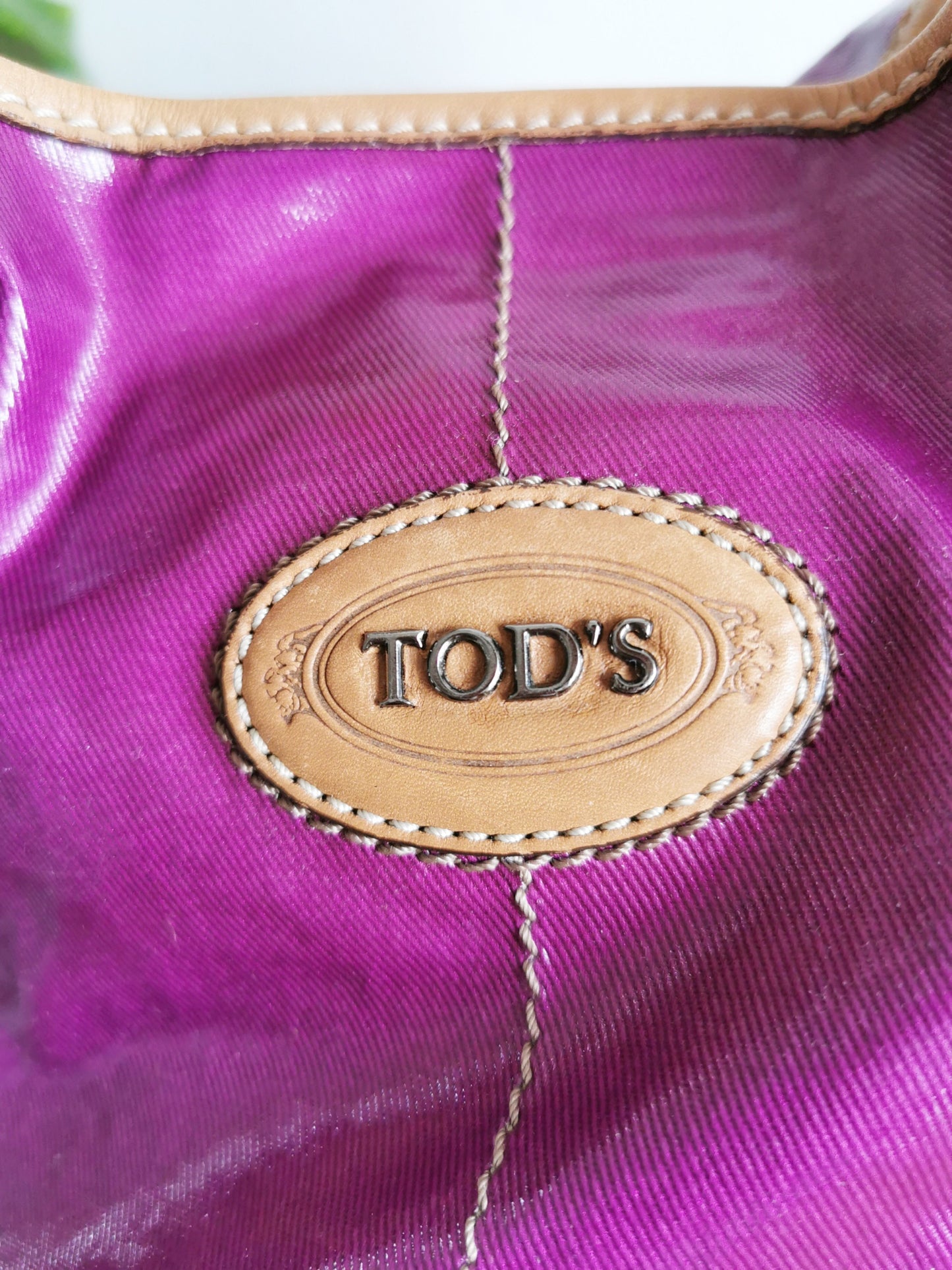 Vintage Tod's bag, 2000s purple gloss shopper, leather, designerbag, y2k