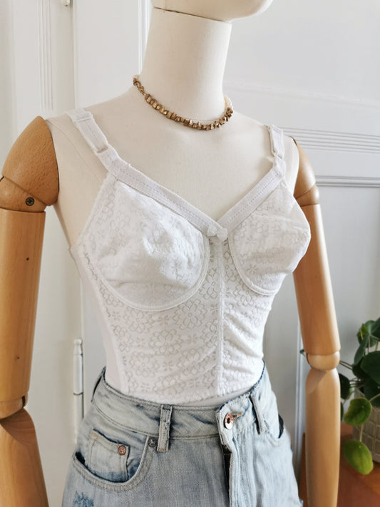 Vintage bra, 1970's corset, deadstock flowers, hippie, lingerie pin-up couture bullet bra, size xs-s | US 2-4 | UK 6-8 | EU 34-36