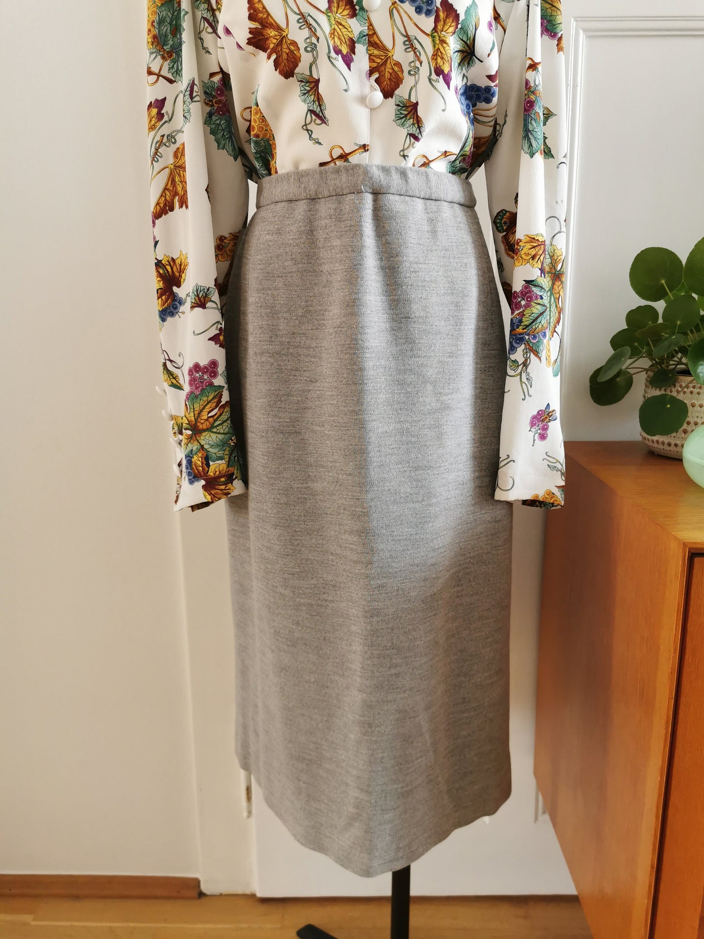 Vintage skirt, 1980's grey pencil skirt, jersey, size S-M | US 4-6 | UK 8-10 | EU 36-38