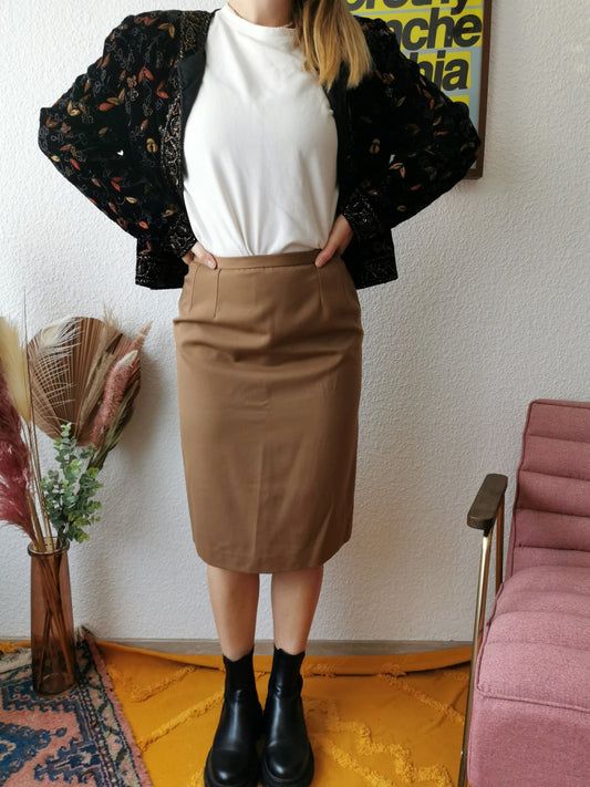 Vintage skirt, 1980's beige pencil skirt, Size xs | US 2 | UK 6 | EU 34