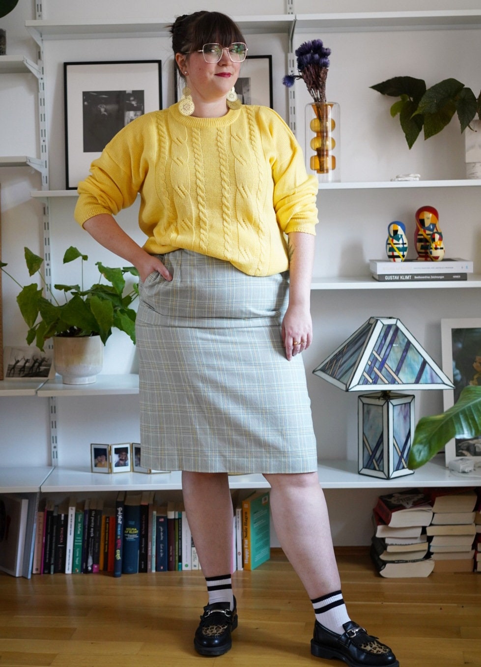 Vintage skirt, 1980's chequered pencil plussize skirt, Size US 14 | UK 18 | EU 46