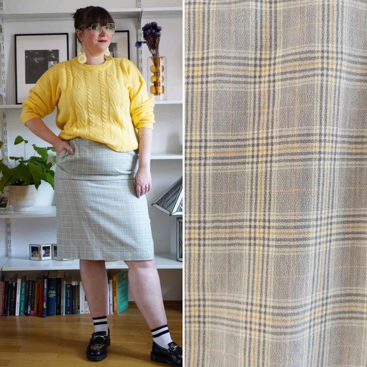 Vintage skirt, 1980's chequered pencil plussize skirt, Size US 14 | UK 18 | EU 46