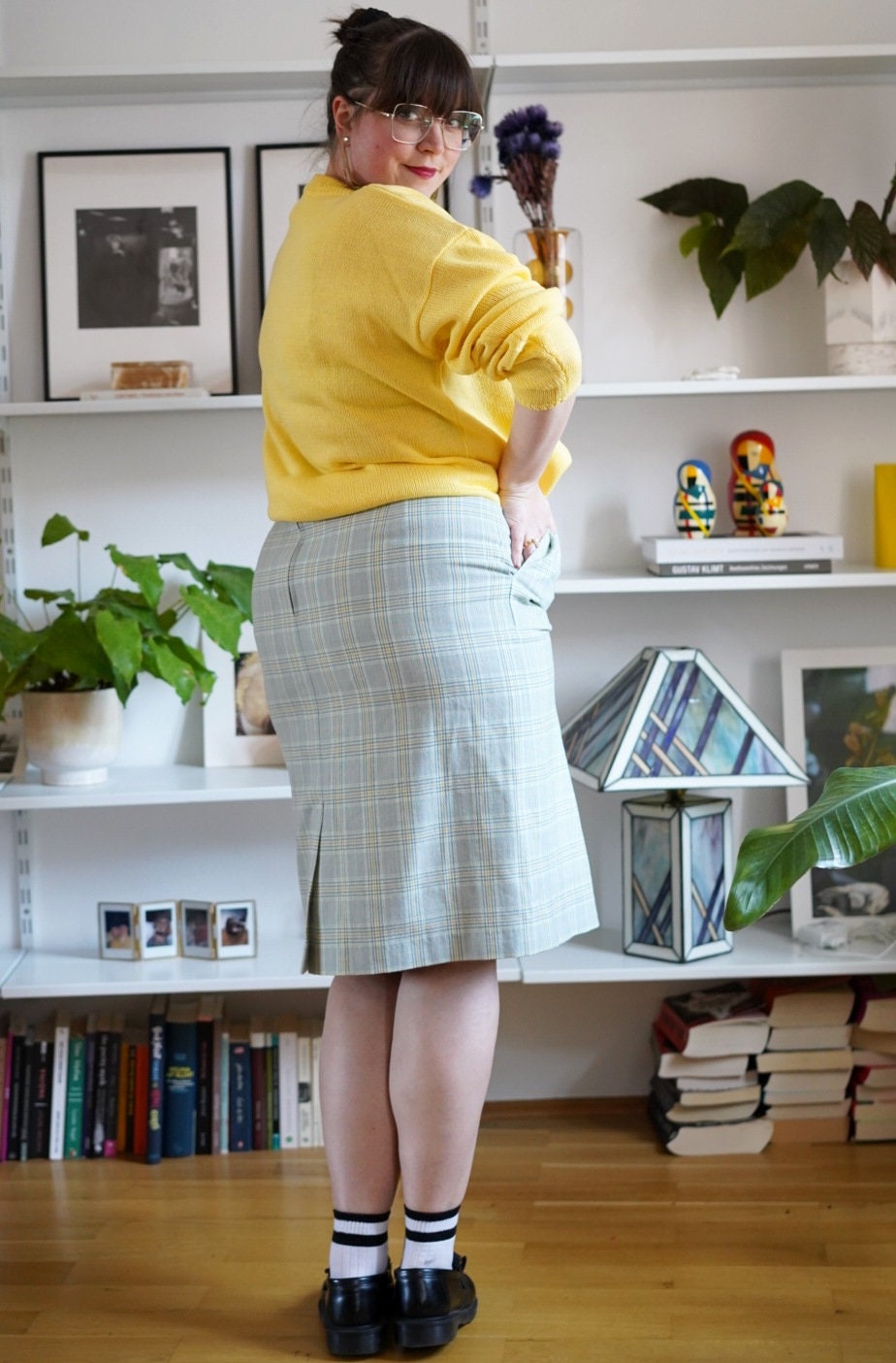 Vintage skirt, 1980's chequered pencil plussize skirt, Size US 14 | UK 18 | EU 46