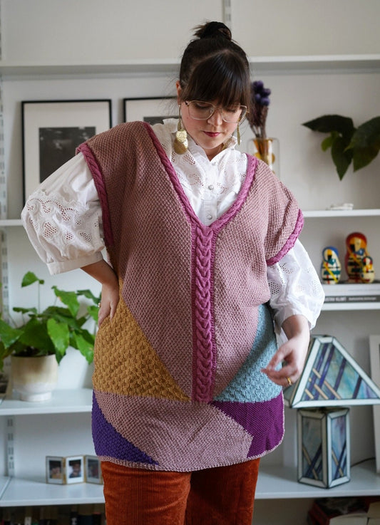 Vintage sweatervest, 1980's handmade plussize pink sleeveless pullover, Size US 16-20 | UK 20-24 | EU 48-52