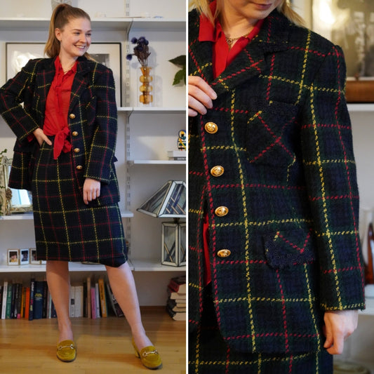 Vintage Tweed suit 1980's blazer and skirt co-ord wool set size L | US 8 | UK 12 | EU 40