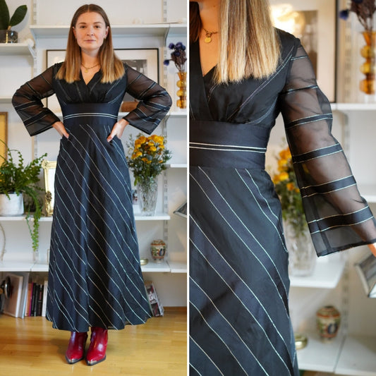 1970s vintage dress, 1970's Vera Mont kimono party prom festive Hippie trompet sleeve maxi dress, Size xs | US 2 | UK 6 | EU 34