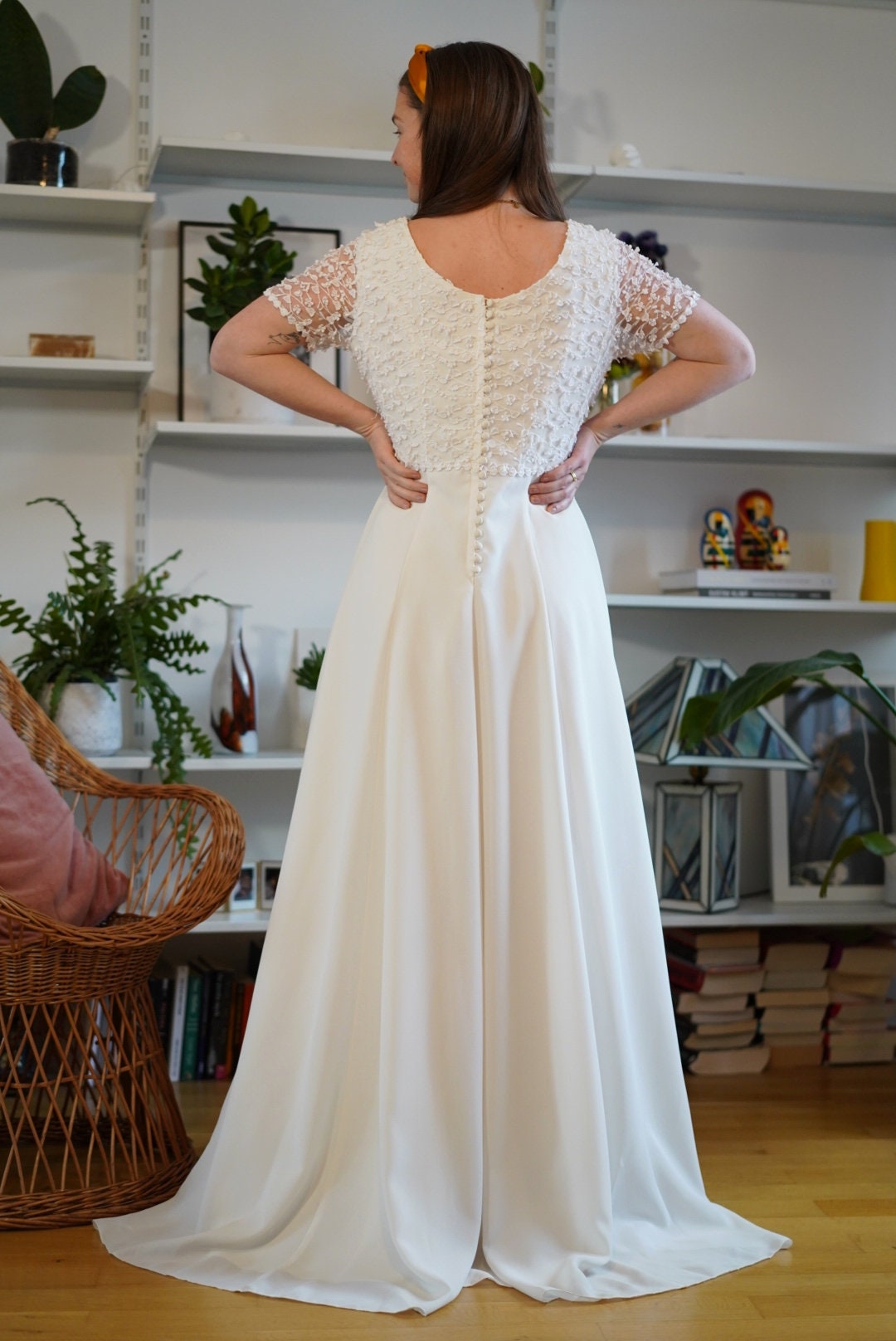 1990s/2000s vintage wedding dress,flowers mesh, size XS-S | US 4-6 | UK 8-10 | EU 36-38