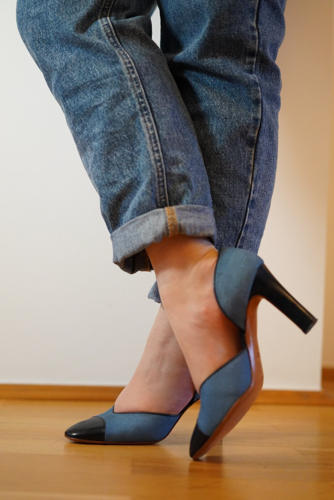 Vintage pumps, 1970's jeans & leather high heels pin-up rockabilly size 37,5 | US | UK