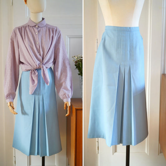 Vintage skirt, 1970's light blue midi skirt, Size M | US 6 | UK 10 | EU 38