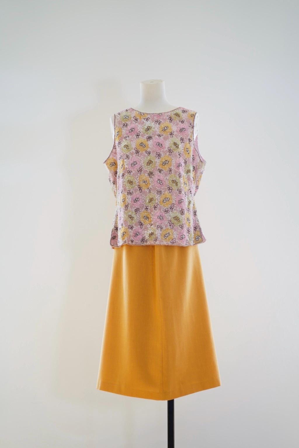 Vintage skirt 1970s yellow midi skirt size