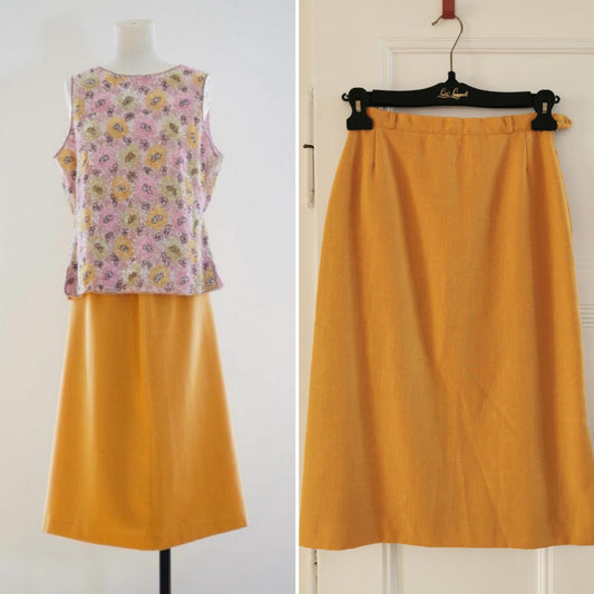 Vintage skirt 1970s yellow midi skirt size