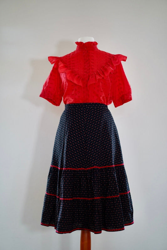 1970s vintage blouse & skirt co-ord , size L-XL | US 8-10 | UK 12-14 | EU 40-42