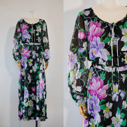 1970s vintage dress with a belt, size 4XL | US 16 | UK 20 | EU 48